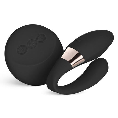 Dispositif noir LELO Tiani Duo en U avec deux branches arrondies et télécommande ronde à trois boutons