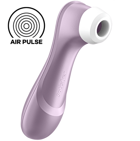 Satisfyer Pro 2 Génération 2 violet, embout circulaire blanc et ondes d'air dessinées à côté
