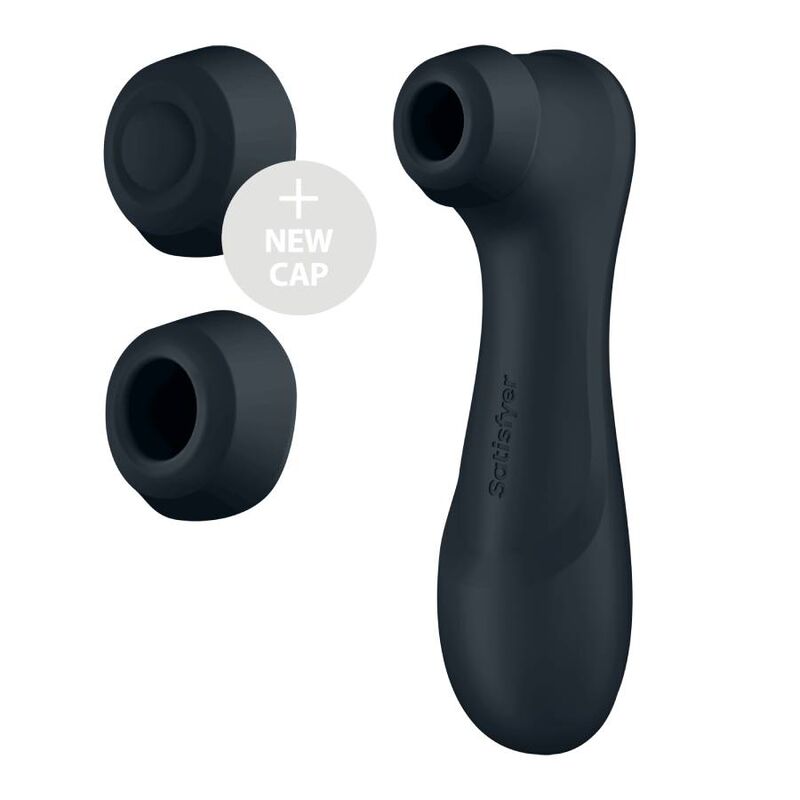 Satisfyer Pro 2 Génération 3 noir avec deux embouts séparés, l'un ouvert et l'autre fermé