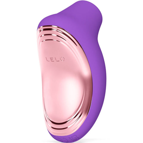 Stimulateur LELO Sona 2 Travel violet, forme courbe et grand panneau métallique rose en façade