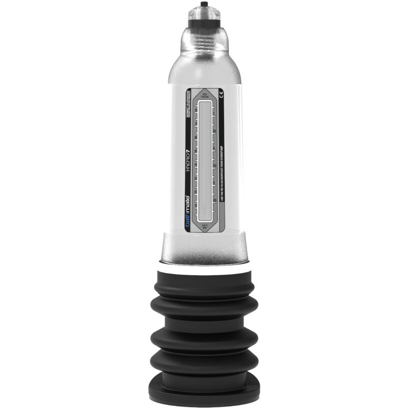 Pompe à eau Bathmate Hydro7, cylindre argenté gradué et soufflet noir à la base