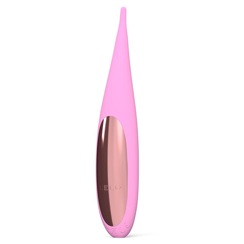 Stimulateur rose LELO Dot Travel à pointe allongée, plaque brillante rose métallisé et boutons à la base