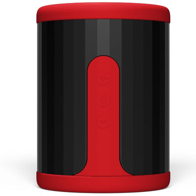 Cylindre noir et rouge LELO F2S, avec trois boutons alignés sur une bande verticale à l’avant