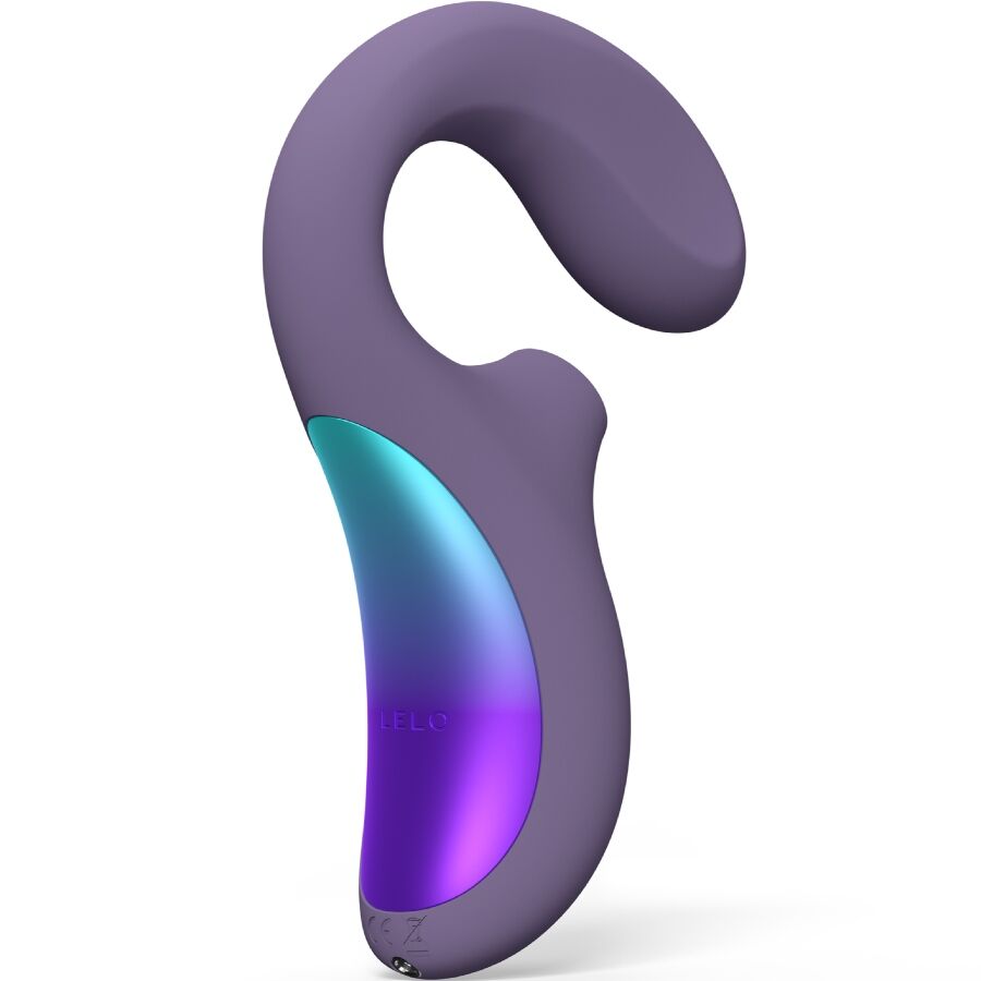 Stimulateur violet LELO Enigma Wave en forme de C, avec branche courbe et large panneau irisé sur la poignée