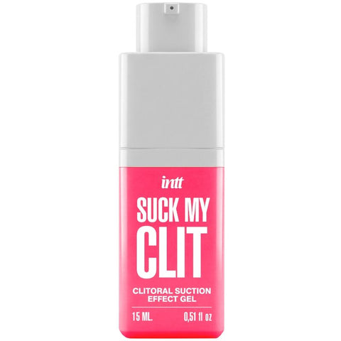 Flacon rose INTT Suck My Clit de 15 ml avec distributeur visible et inscription en façade