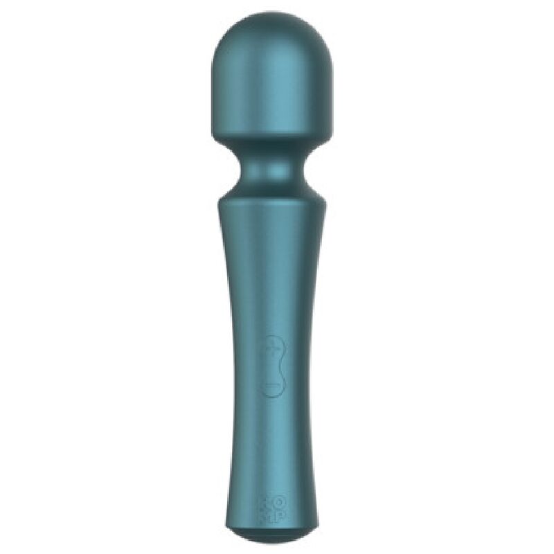 Mini wand ROMP Presto bleu-vert métallisé à tête arrondie et deux boutons sur la poignée