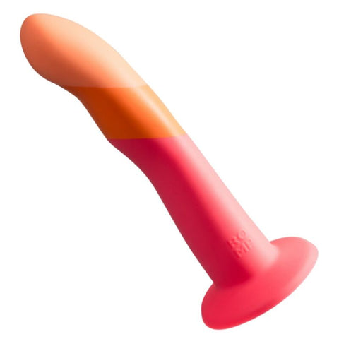 Gode ROMP Dizi courbé à ventouse, dégradé rose, orange et pêche sur toute la longueur