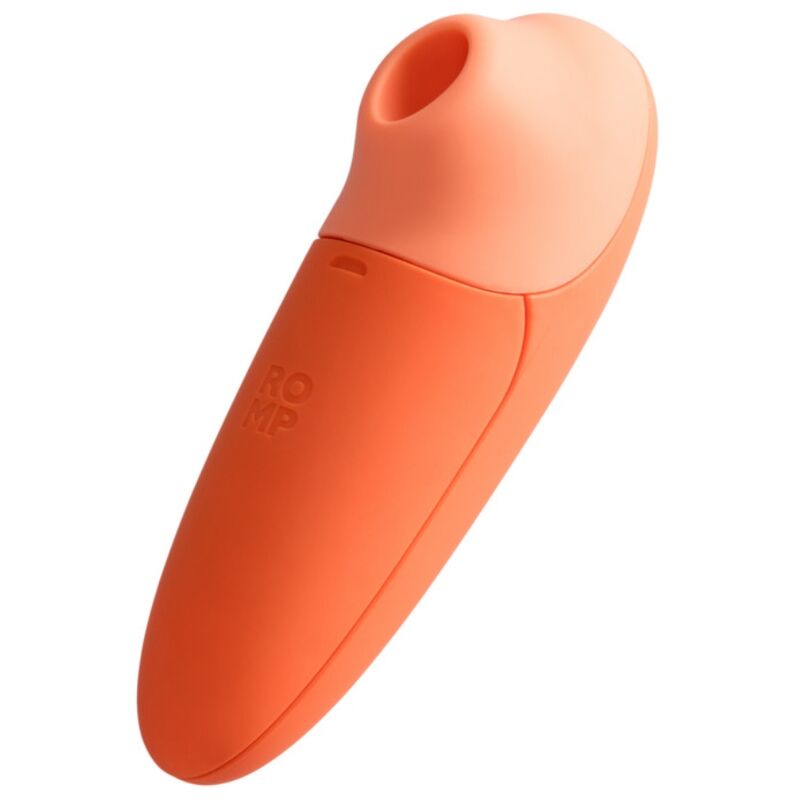 Stimulateur ROMP Switch X orange avec tête pêche et ouverture ronde sur un manche effilé