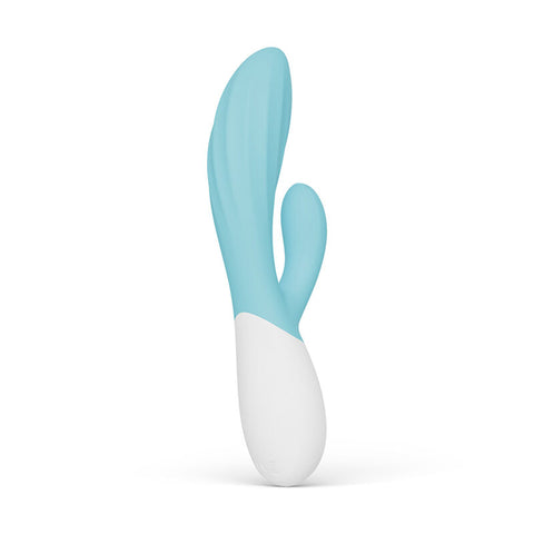 Appareil bleu clair LELO Ina Twist à deux branches, avec relief longitudinal et poignée blanche