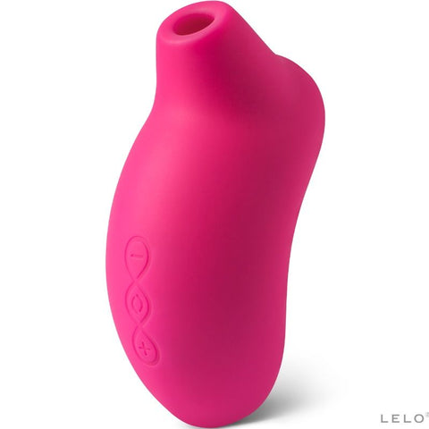 Stimulateur rose cerise LELO Sona Cruise vu de côté, avec ouverture supérieure et trois boutons