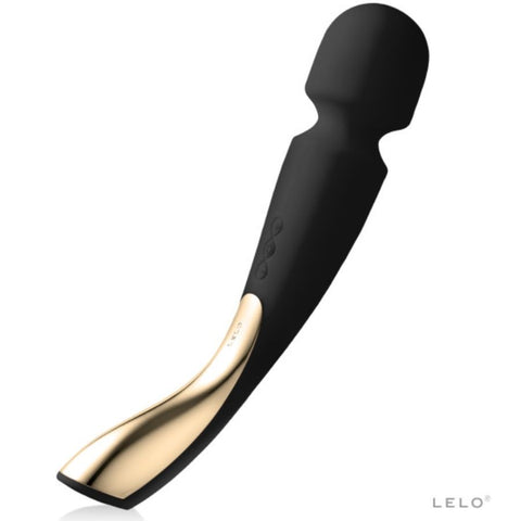 Wand LELO Smart Wand 2 Large noir, tête ronde, poignée courbe et insert doré sur le manche