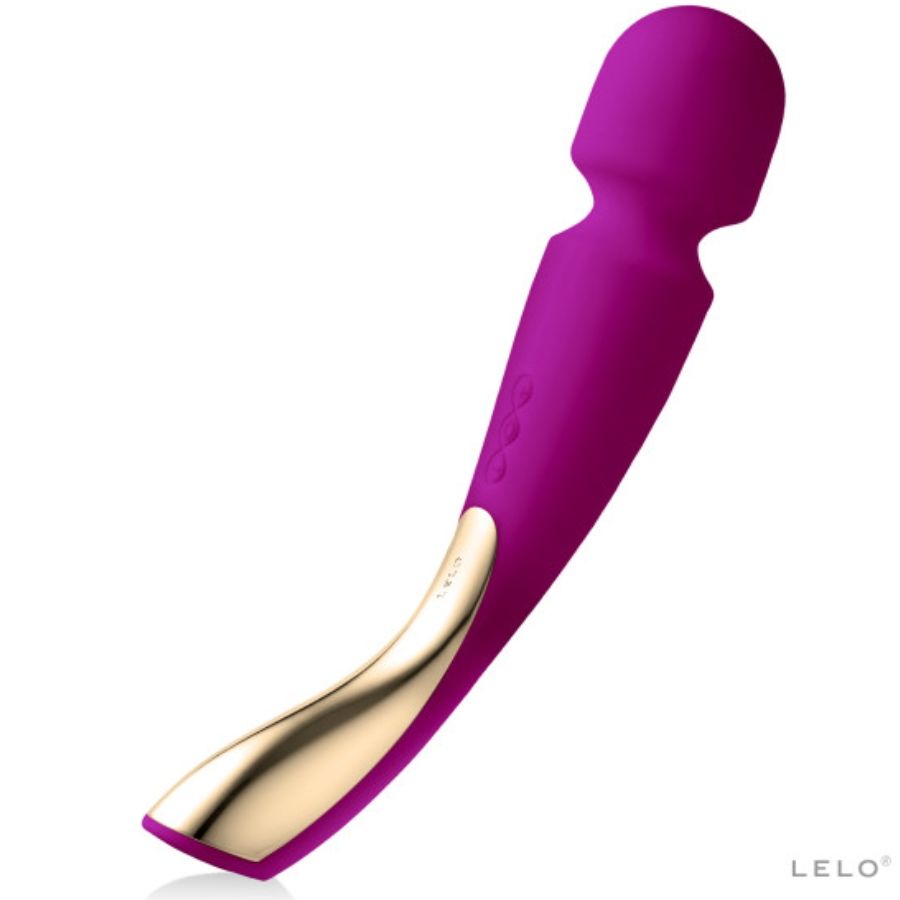 Wand LELO Smart Wand 2 Large pourpre, tête ronde, poignée courbe et insert doré au manche