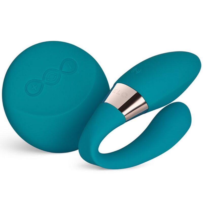 Dispositif bleu LELO Tiani Duo en U avec deux branches arrondies et télécommande ronde à trois boutons