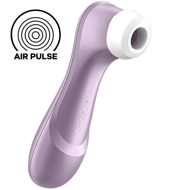 Satisfyer Pro 2 Génération 2 violet, embout circulaire blanc et ondes d'air dessinées à côté