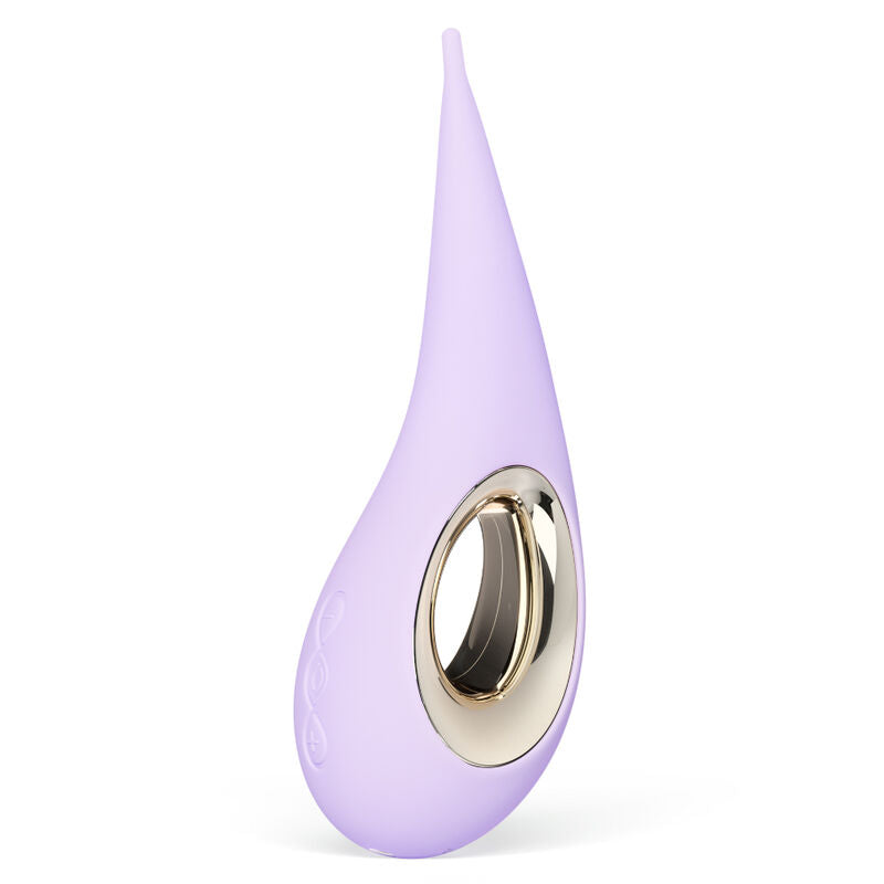 Stimulateur lilas LELO Dot à pointe étroite, avec pièce ovale noire entourée d’un rebord argenté
