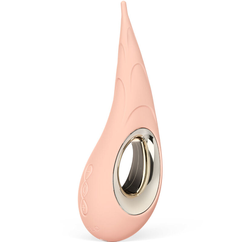 Stimulateur rose pêche LELO Dot Cruise à pointe fine, avec commande ovale noire cerclée d’argent