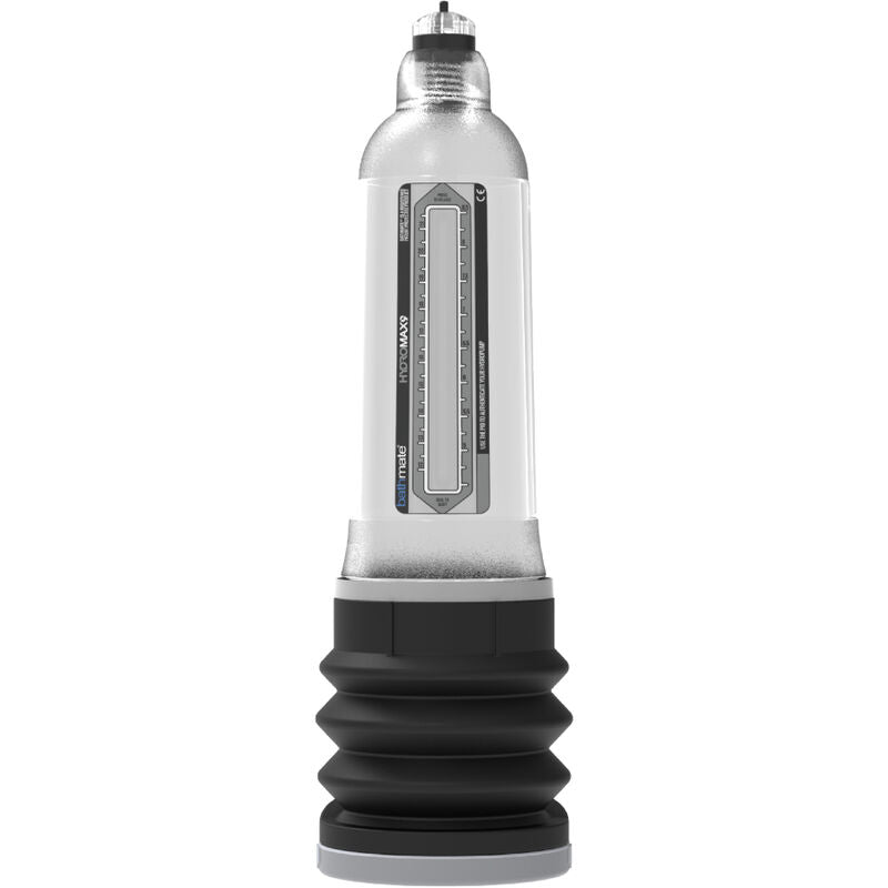 Pompe à eau Bathmate Hydromax 9, long cylindre gradué argenté et soufflet noir à quatre plis