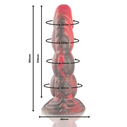 Schéma coté de l’objet rouge et noir : longueur totale 195 mm, longueur utile 170 mm et base de 80 mm