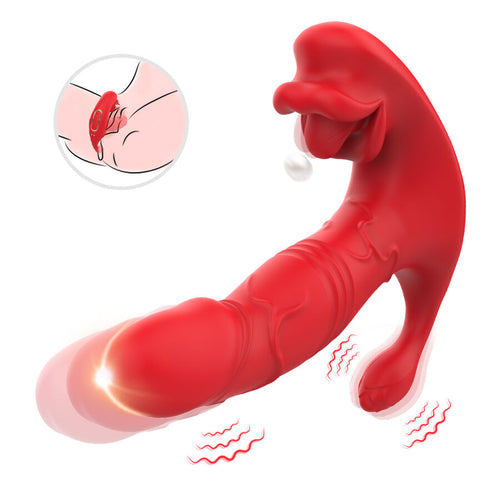 Dispositif rouge à trois branches avec schéma de mise en place en médaillon et traits de vibration