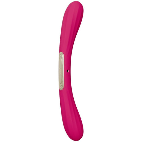 Vibromasseur courbé rose cerise LELO Boomerang, deux extrémités arrondies et commande beige centrale