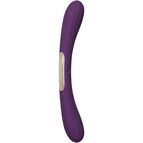 Vibromasseur courbé violet LELO Boomerang avec deux bouts arrondis et commande beige centrale