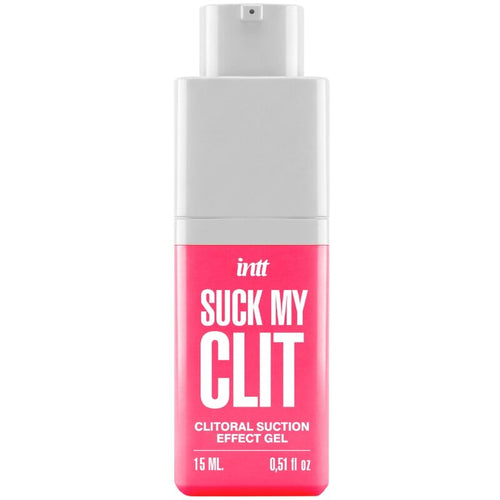 Flacon rose INTT Suck My Clit de 15 ml avec distributeur visible et inscription en façade