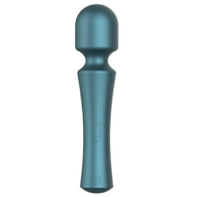 Mini wand ROMP Presto bleu-vert métallisé à tête arrondie et deux boutons sur la poignée