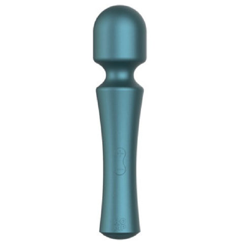 Mini wand ROMP Presto bleu-vert métallisé à tête arrondie et deux boutons sur la poignée