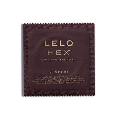 Sachet brun LELO HEX Respect XL à bords dentelés, avec inscription sur le latex naturel