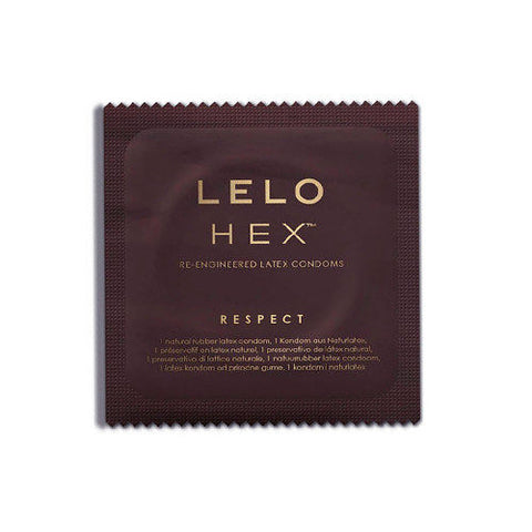 Sachet brun LELO HEX Respect XL à bords dentelés, avec inscription sur le latex naturel