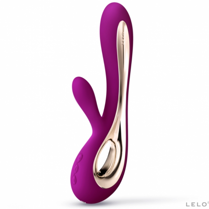 Stimulateur violet prune LELO Soraya 2 à deux branches courbes et long panneau doré