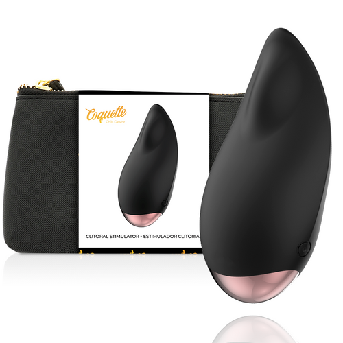 Galet noir à extrémité rose translucide placé devant sa pochette noire zippée et sa fiche illustrée